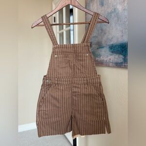 WeWoreWhat Slit Overalls Shorts in Pinstripe Brown Women’s Extra Small XS